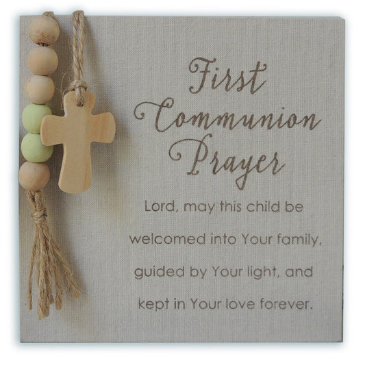Plaque de prière de première communion avec perles
