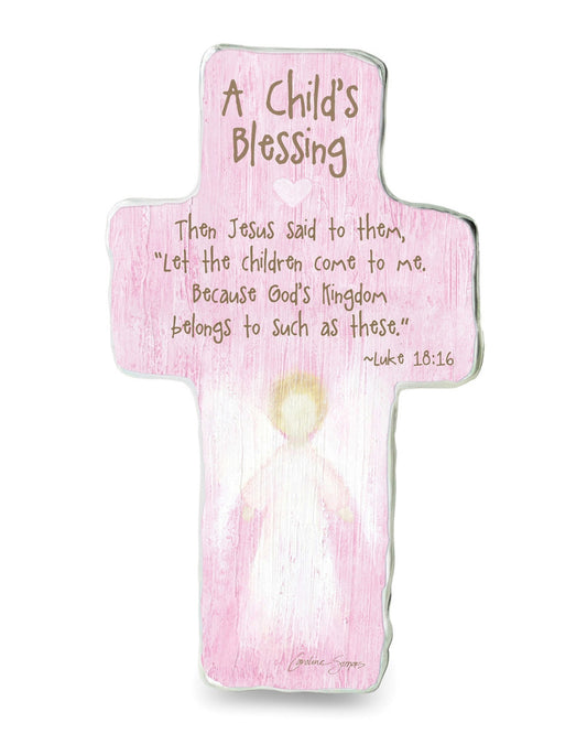 A Child's Blessing Pink Metal Wall Cross 6"