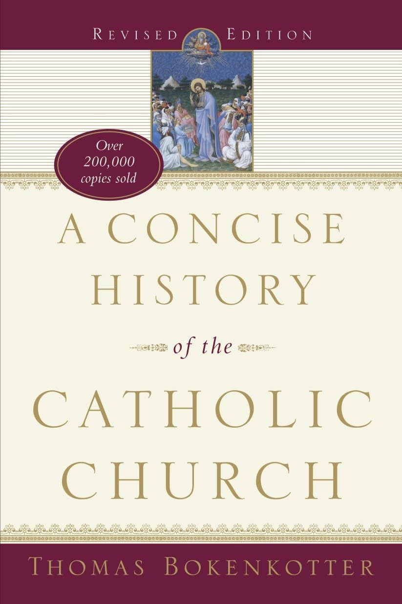 Book cover of 'A Concise History of the Catholic Church' by Thomas Bokenkotter with a religious illustration on a white background.