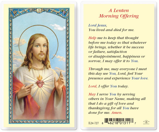 Lenten prayer card with image of Jesus and text on a yellow background