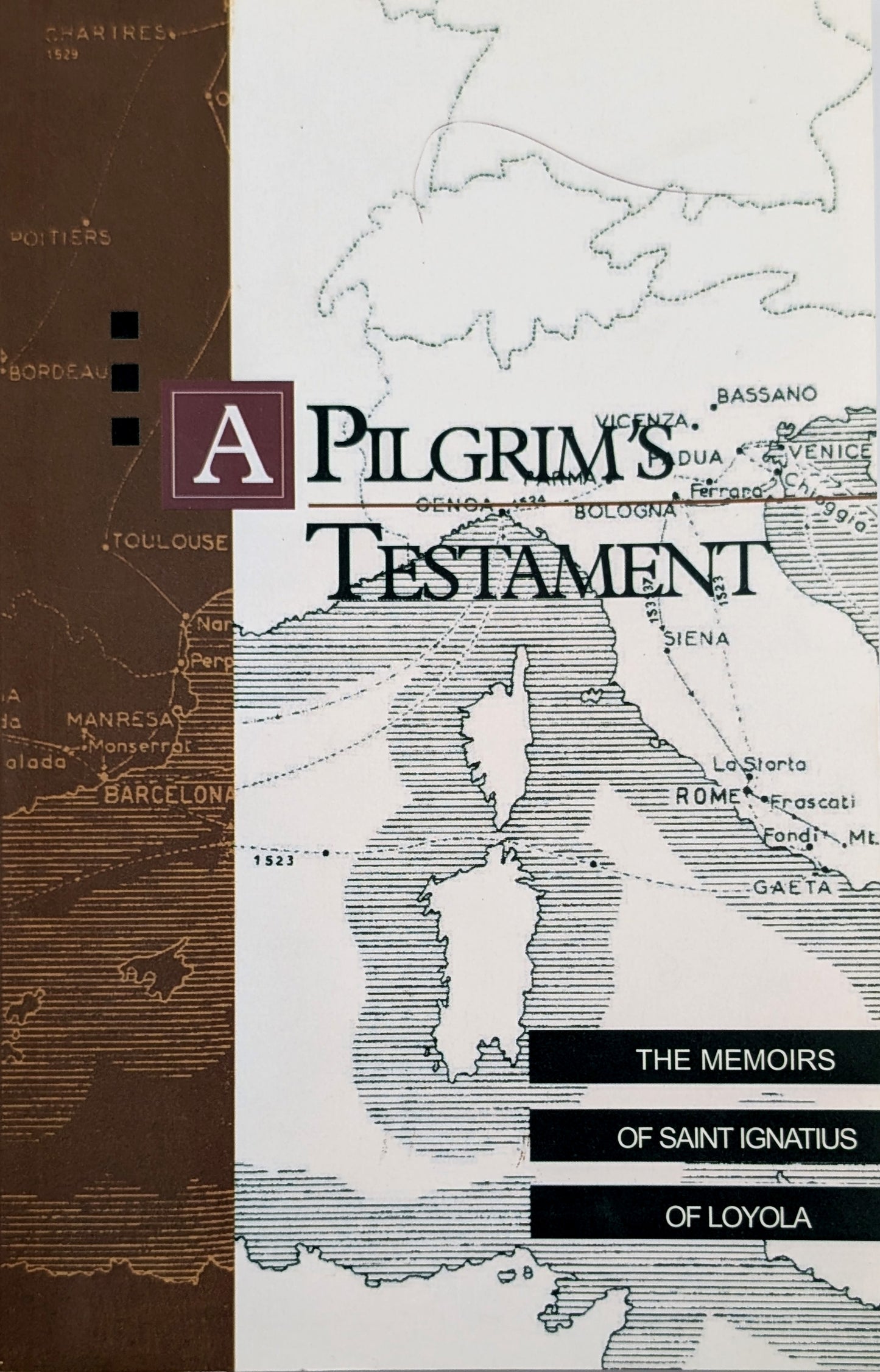 Book cover of 'A Pilgrim's Testament' with map design