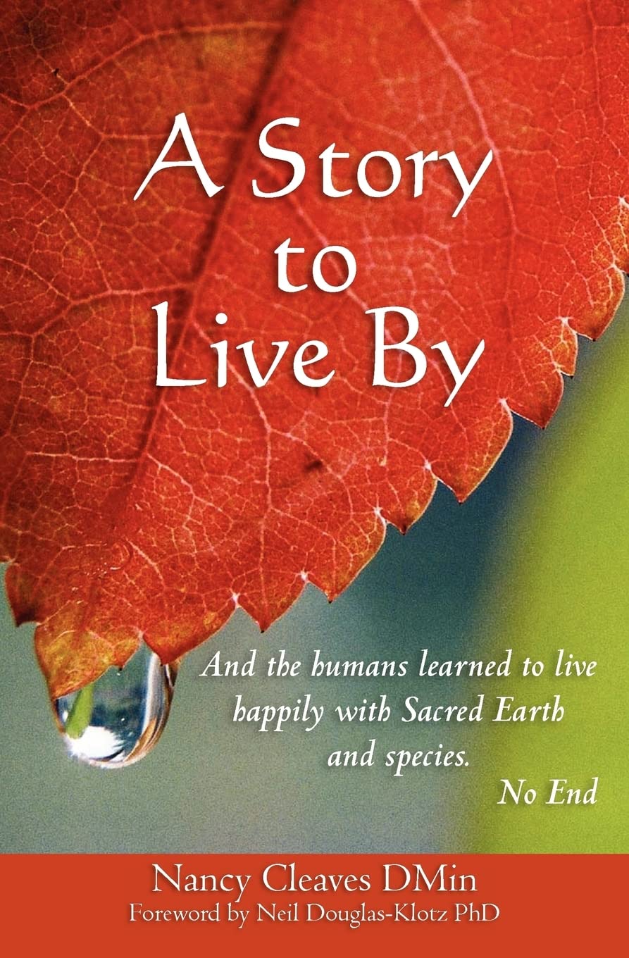 Book cover with red leaf design and text 'A Story to Live By' by Nancy Cleaves DMin.