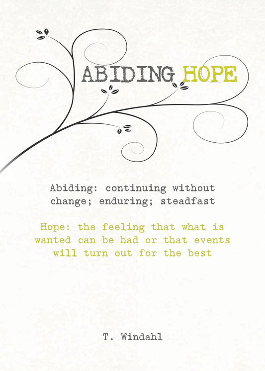 Definition of 'Abiding' and 'Hope' with decorative elements on a white background