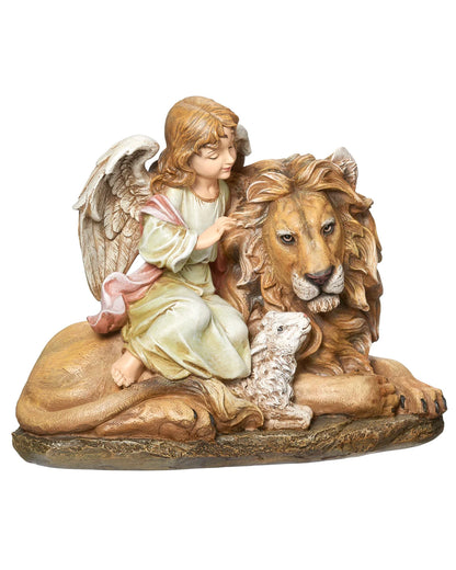 Angel with Lion And Lamb Statue 11.5"