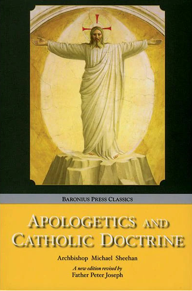 Book cover of 'Apologetics and Catholic Doctrine' with a religious illustration on a yellow background