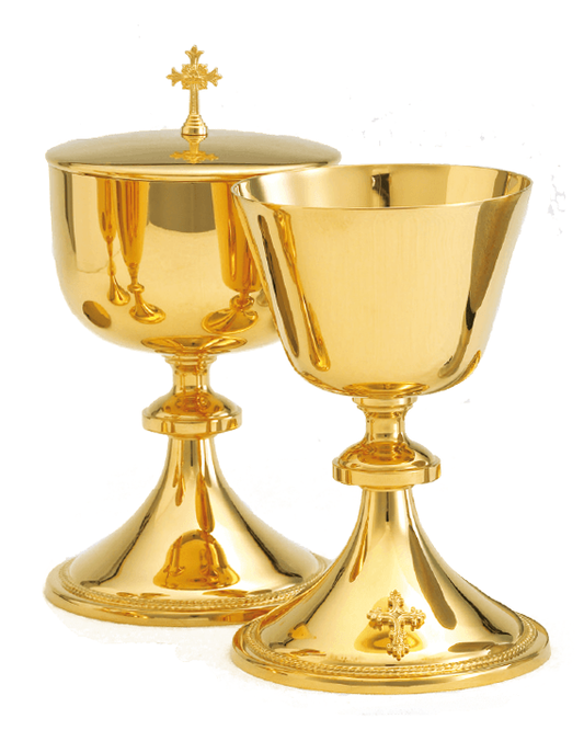 24K Gold-Plated High Polish Chalice and Well Paten Set