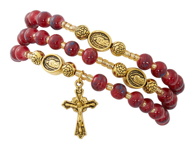 Our Lady of Guadalupe Red and Gold Twistable Rosary Bracelet