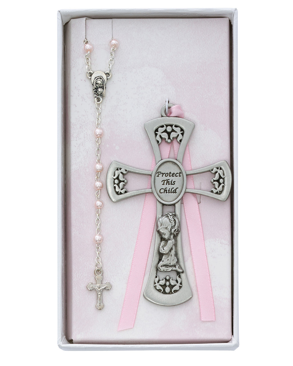 Pewter Cross and Rosary Set: Protect This Child