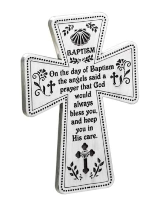 Decorative cross with text on a white background