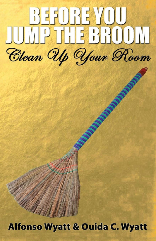 Book cover with a broom and text on a yellow background