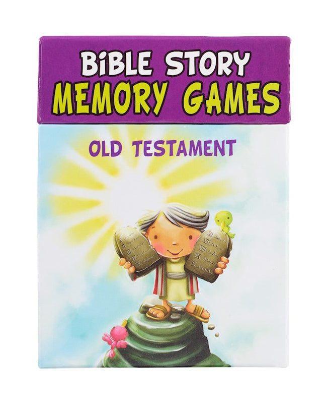 Bible Story Memory Games Old Testament book with a colorful cover featuring a child holding two large stones.
