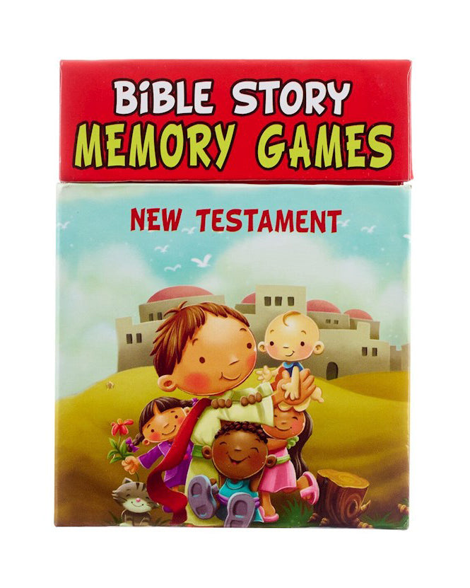 Bible Story Memory Games New Testament packaging with children illustration