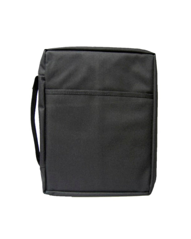 Black canvas bible cover on a white background