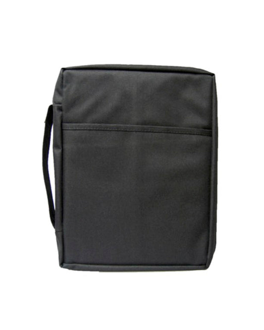 Black canvas bible cover on a white background