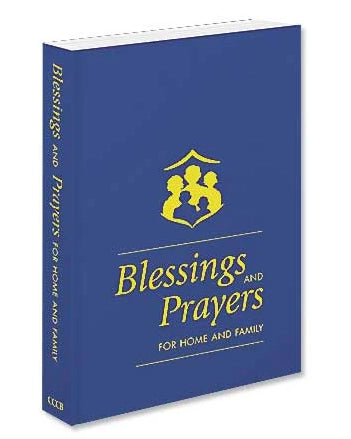 Blue book titled 'Blessings and Prayers for Home and Family' with a yellow logo on a white background
