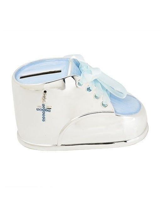 Blue Metal Baby Shoe Piggy Bank