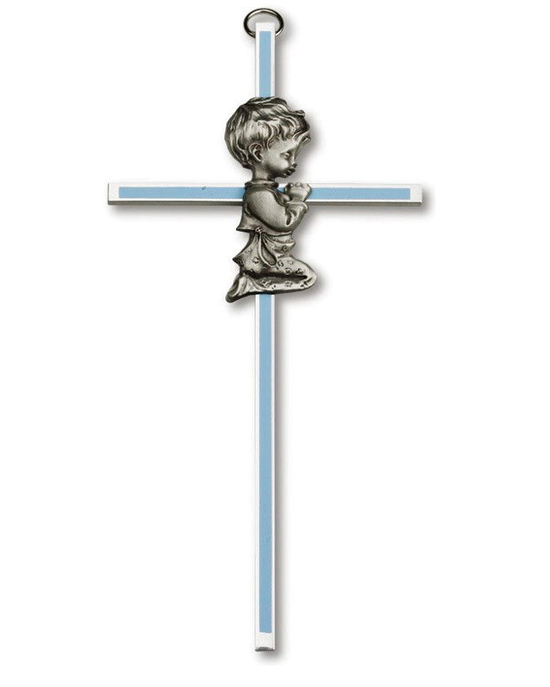 Blue Praying Boy Wall Cross 6"