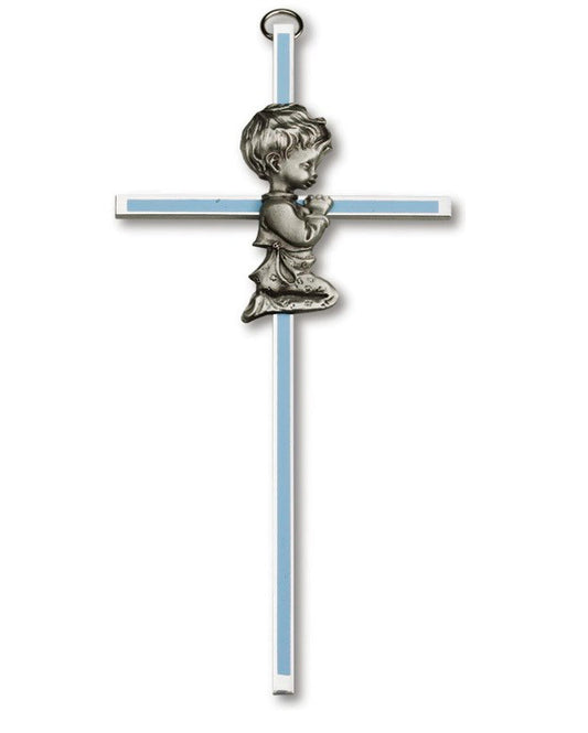 Blue Praying Boy Wall Cross 6"