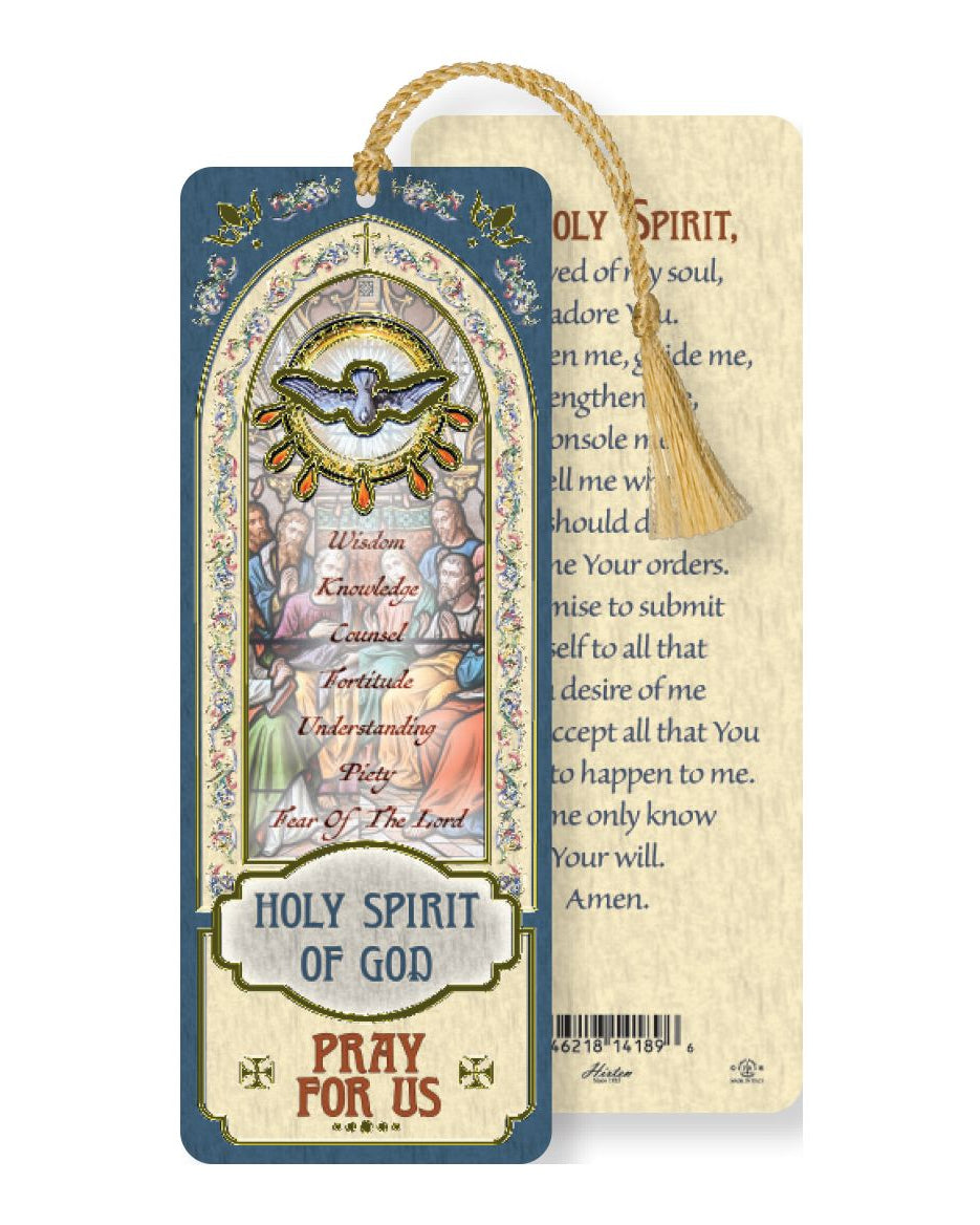 Decorative bookmark with religious design and text on a white background