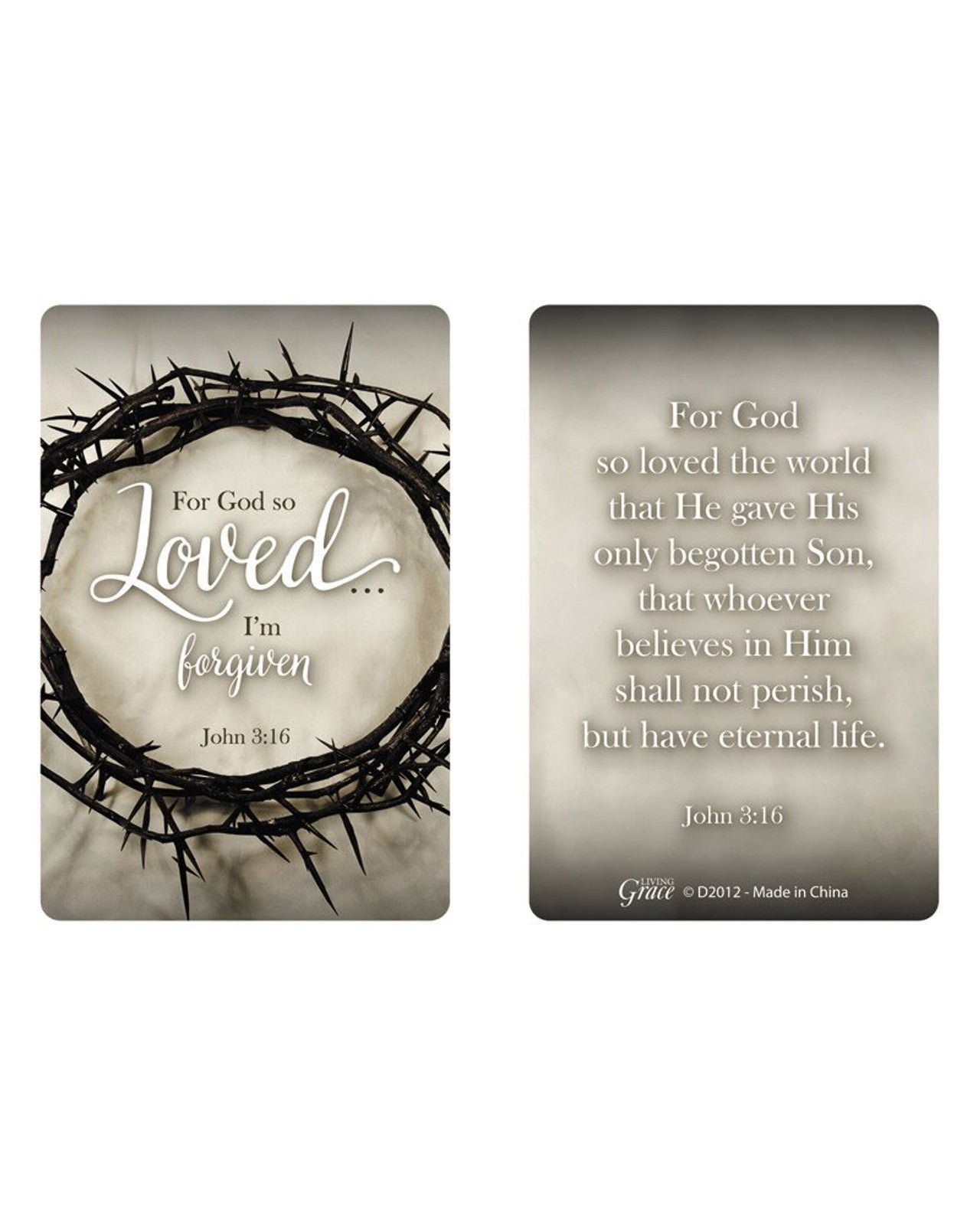 Two religious-themed coasters with a crown of thorns and Bible verse text on a white background.