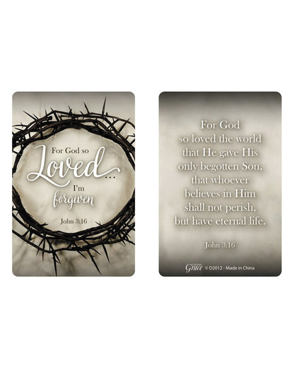 Two religious-themed coasters with a crown of thorns and Bible verse text on a white background.