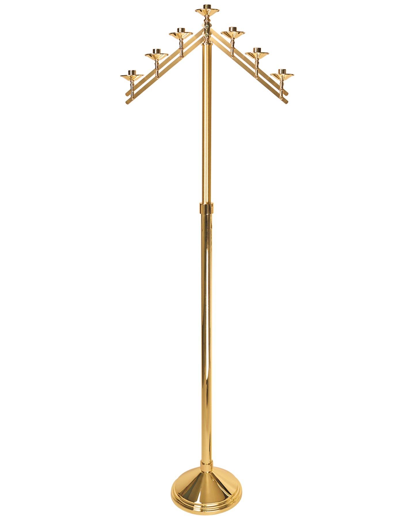 Gold metal coat stand on a white background