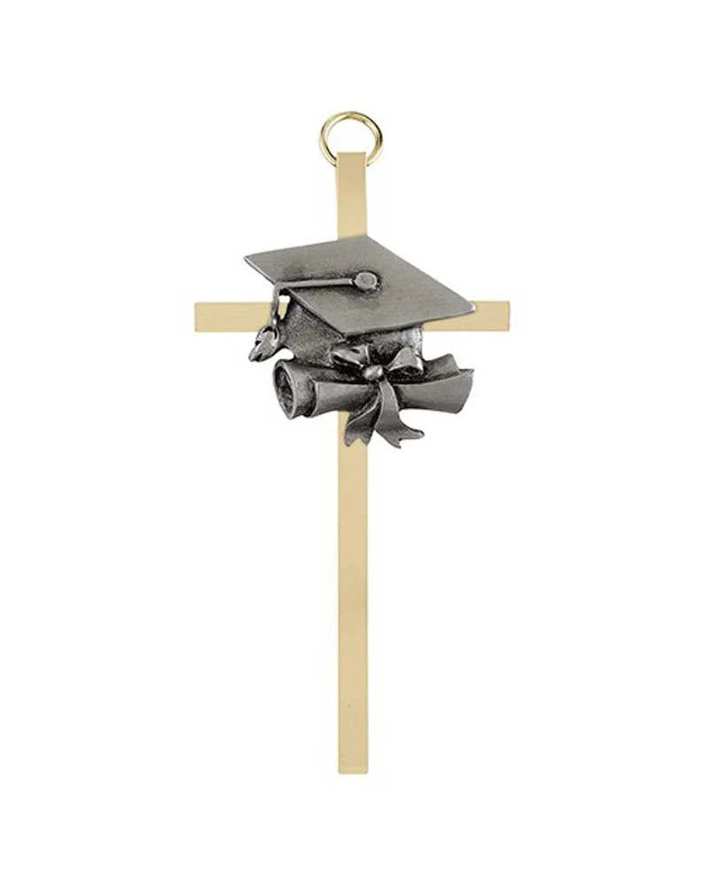 Brass and Pewter Graduation Cross 4.25"