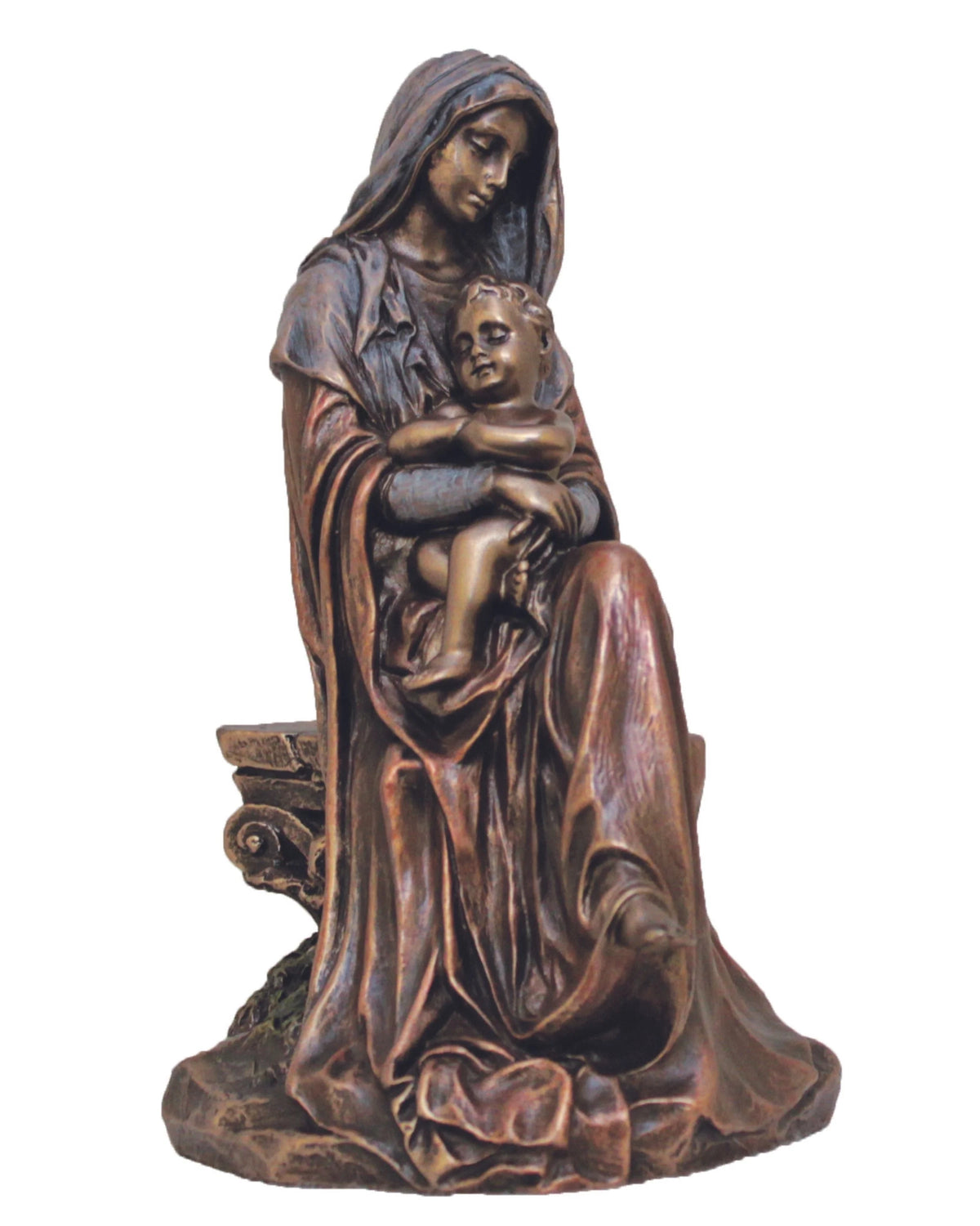 Bronze-Painted Madonna and Child Statue 6"