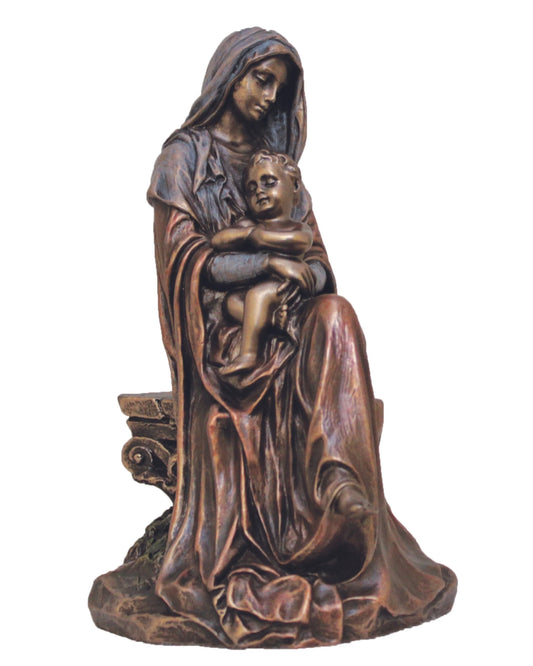Bronze-Painted Madonna and Child Statue 6"