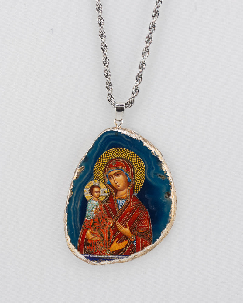 Collier pendentif Agate Byzantine Icône Mère de Dieu