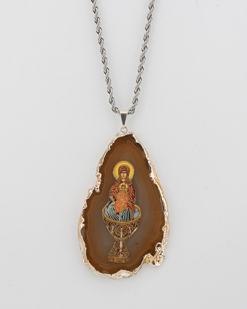 Collier pendentif byzantin en agate : Celle qui montre le chemin (Hodegetria)