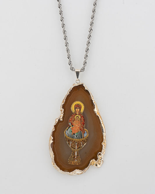 Collier pendentif byzantin en agate : Celle qui montre le chemin (Hodegetria)