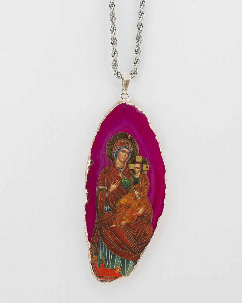 Collier pendentif byzantin en agate : Celle qui montre le chemin (Hodegetria)