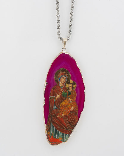 Collier pendentif byzantin en agate : Celle qui montre le chemin (Hodegetria)