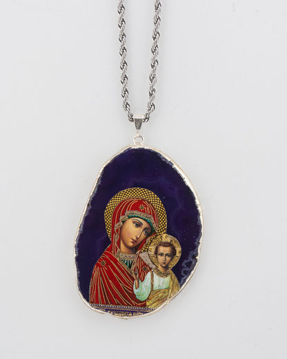 Collier pendentif byzantin en agate Notre-Dame de Smolensk