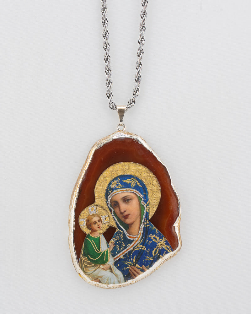Collier Pendentif Agate Byzantine Notre-Dame du Perpétuel Secours