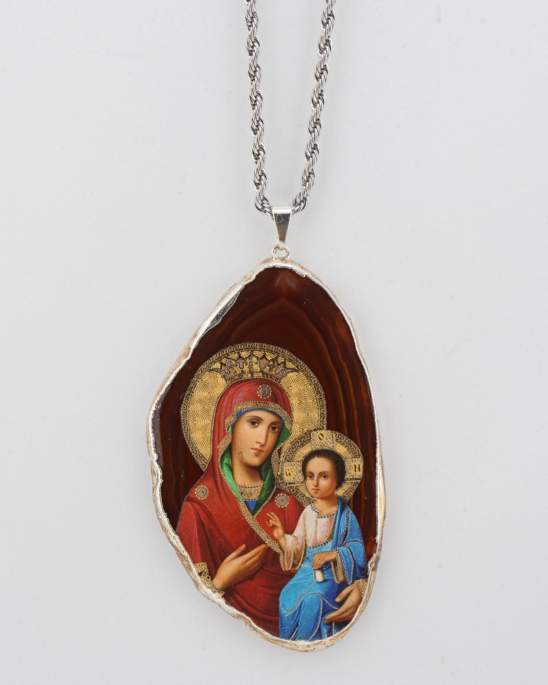Collier pendentif byzantin en agate Notre-Dame de Smolensk