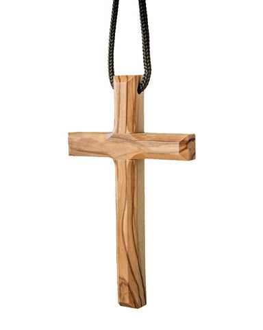 Cruz de madera de olivo con cordón de 10 cm