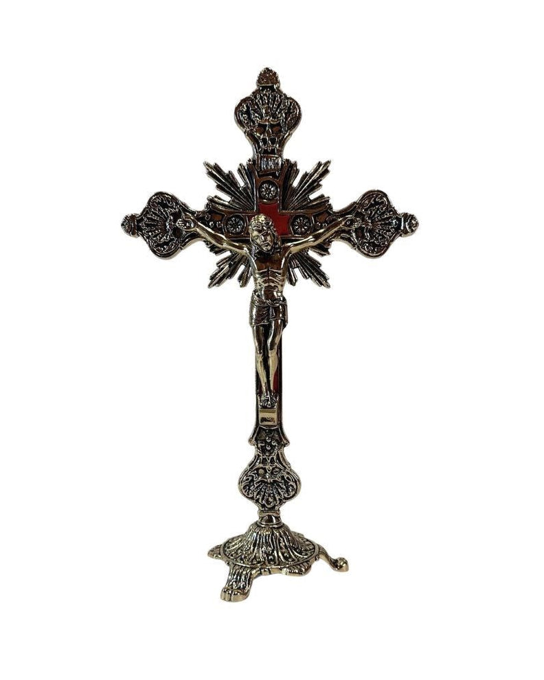 Standing Crucifix with Red Inlay 9"