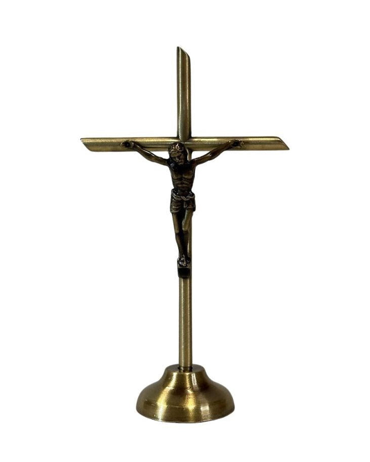Standing Bronze Metal Crucifix 5"
