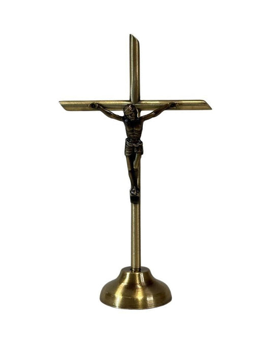 Standing Bronze Metal Crucifix 5"