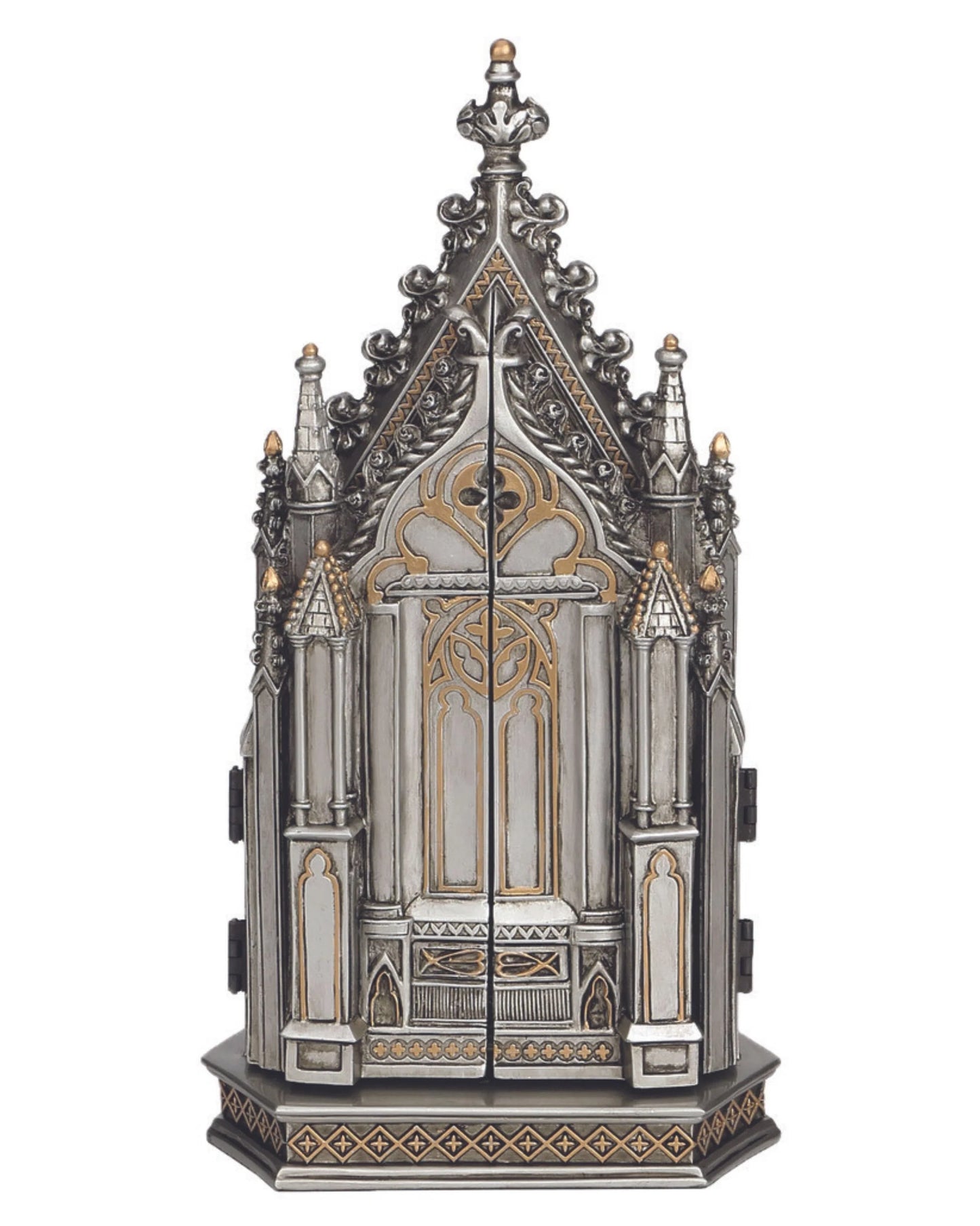 Gothic-style decorative cabinet with intricate details on a white background