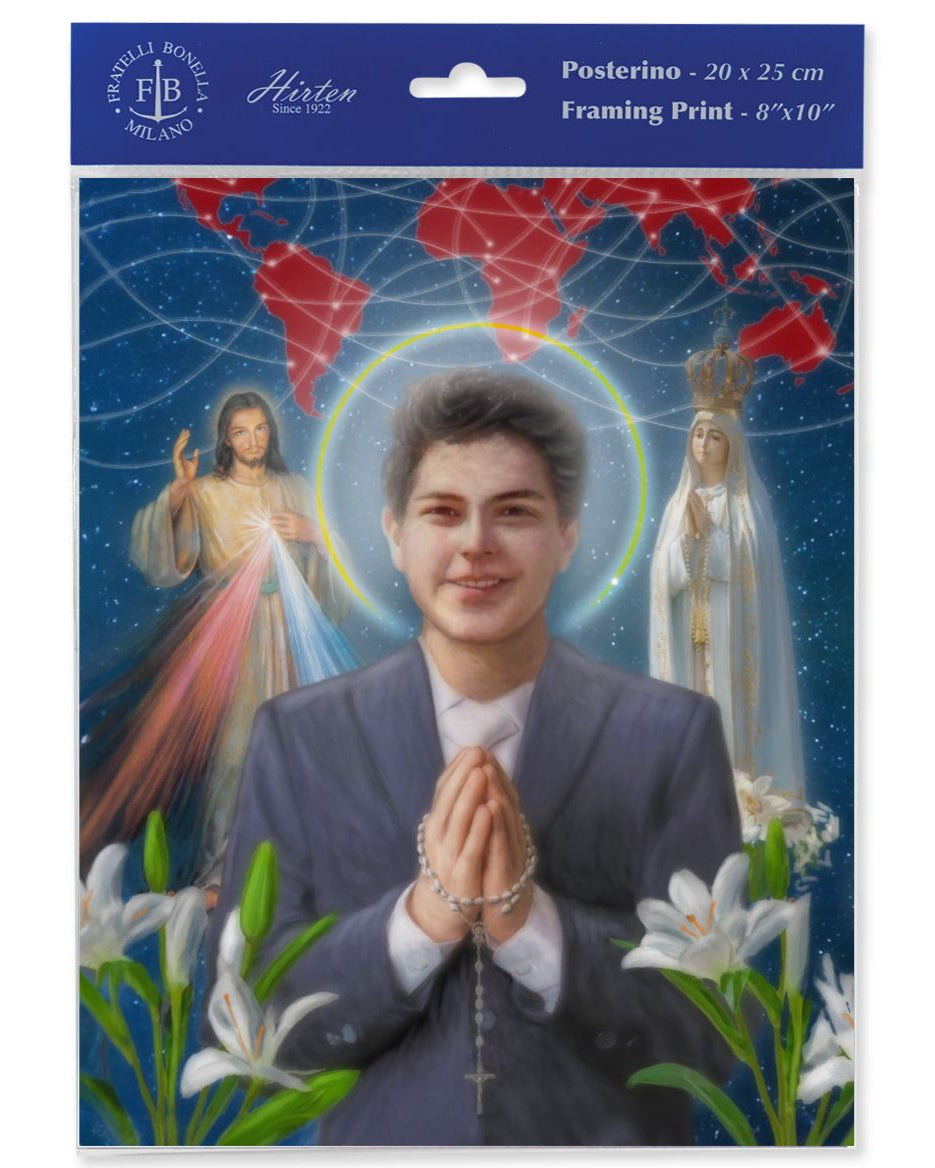 Framing print with a person in prayer surrounded by religious figures and flowers, in packaging with F.B. Hinton branding.