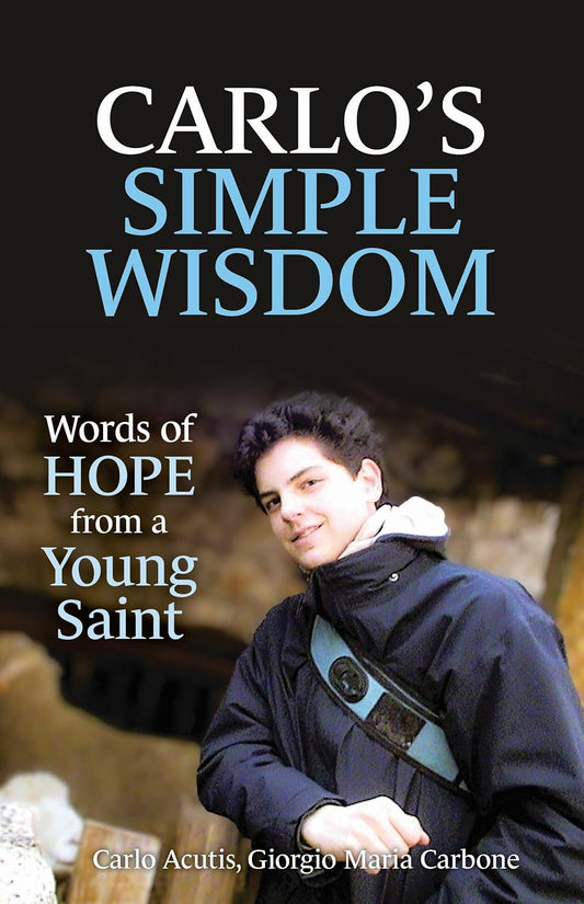 Book cover of 'Carlo's Simple Wisdom' with a young man in a dark coat.