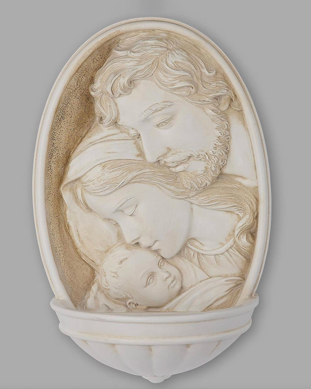 Decorative wall piece with a classical design of a mother and child on a gray background