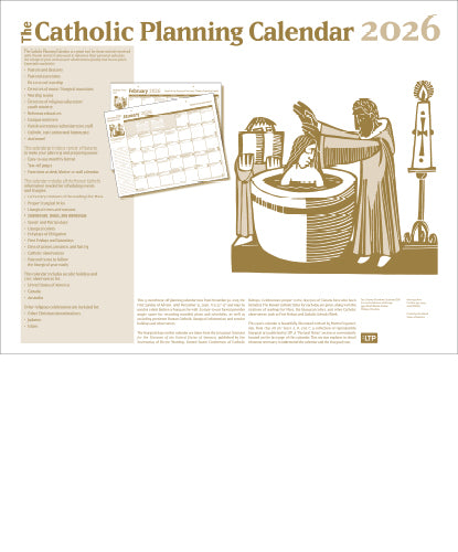 Catholic Planning Calendar 2026 with religious illustration on a white background