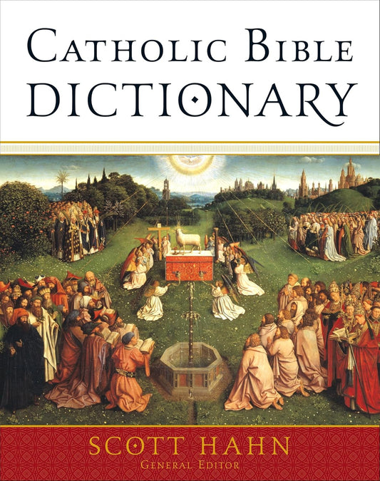 Book cover of 'Catholic Bible Dictionary' with a historical scene illustration.