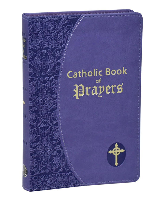 Purple Catholic Book of Prayers with decorative cover on a white background