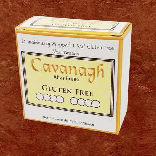 Box of Cavanagh Gluten Free Altar Bread on a brown background