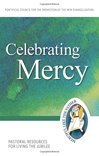 Book cover of 'Celebrating Mercy' with a green and blue gradient background and a logo on the bottom right corner.